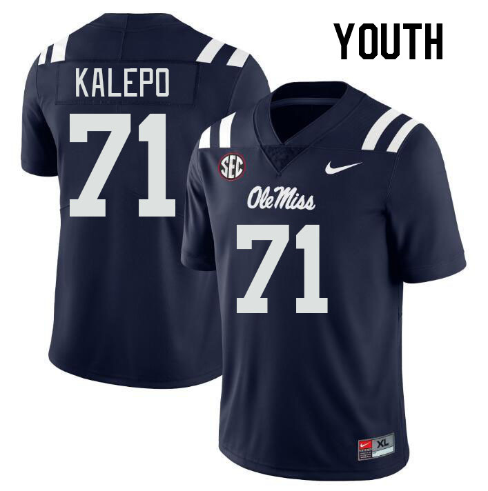 Youth #71 Nate Kalepo Ole Miss Rebels College Football Jerseys Stitched-Navy